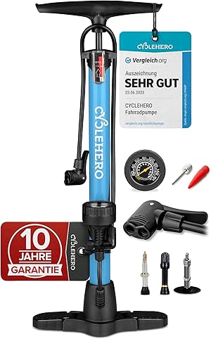 Fahrradpumpe alle Ventile **Test SEHR GUT + 10 Jahre GARANTIE** Leistungsstarke Fahrrad Pumpe Luft – Fahrrad Luftpumpe Französisches Ventil - Luftpumpe Fahrrad Standpumpe mit Manometer Standluftpumpe