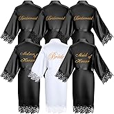 Coume Set of 6 Bride Bridesmaid Robes with Lace Trim Bridal Party Matron Maid of Honor Robes Silk Satin Gown for Wedding