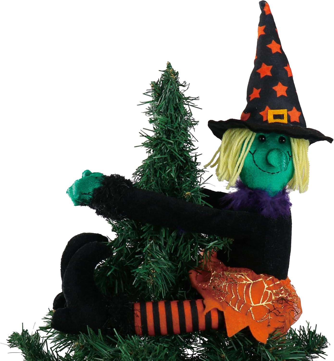 Tree Toppers - Halloween Witch Tree Topper,Scary Halloween Tree Hanging Ornaments - Halloween Curtain Tie and Wine Bottle Hugger with Orange Hat, Plush Witch Dolls Halloween Festive Table Decoration