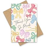 Whaline 24 Pack Bow Thank You Cards Bulk Colorful Bow Knot Greeting Cards With Envelopes Stickers Blank Note Cards for Coquette Birthday Baby Shower Wedding, 4 x 6 Inch