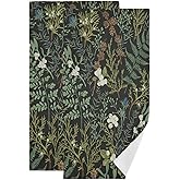 XALOGEER Botanical Print Floral Hand Towels for Bathroom Set of 2 Black Sage Green Spring Flower Plant Kitchen Towels Soft Absorbent Decorative Fingertip Towels Face Towel 14.4"x28.3"
