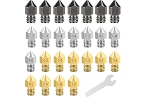 POJECITY 25PCS 3D Printer Extruder Nozzles Hardened Steel, Stainless Steel, Brass High Temperature Pointed Wear Resistant Nozzle 0.2 0.3 0.4 0.5 0.6 0.8 1.0 mm, for CR-10, Ender 3/ Ender3 pro, Prusa i3 (5)