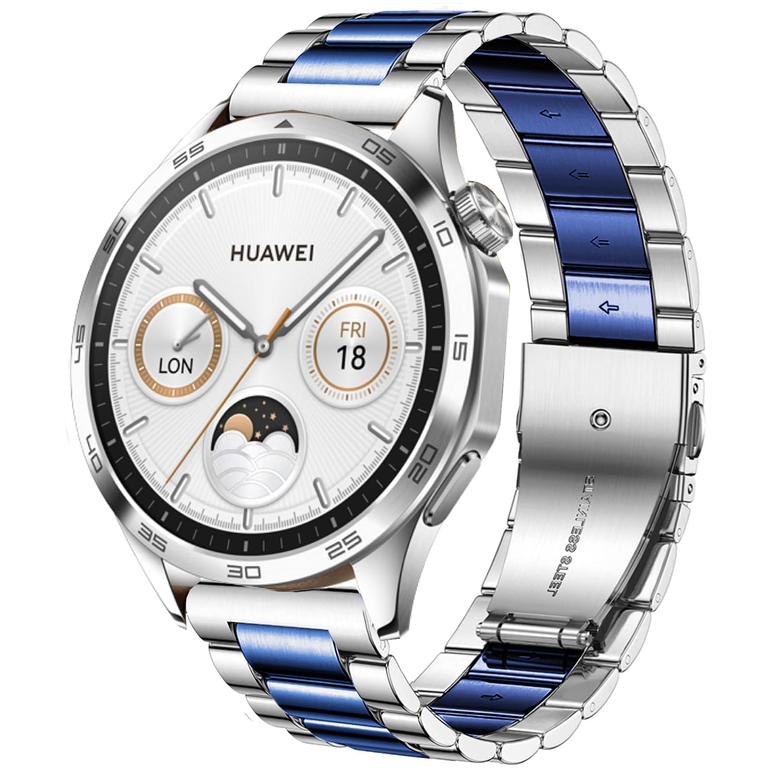 DEALELE Strap Compatible with Samsung Galaxy Watch 46mm / Galaxy 3 45mm, 22mm Stainless Steel Metal Replacement Bands for Huawei Watch GT5 / GT5 Pro / 4/4 Pro / GT4 / 3/3 Pro / GT3 46mm,Silver-blue