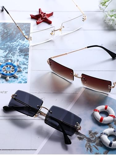 4 Pairs Rimless Rectangle Sunglasses Frameless Square Glasses Vintage Amazon.com: Frienda 4 Pairs Rimless Rectangle Sunglasses  main image 4