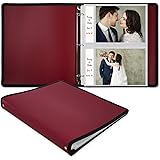 Dunwell Flexible Poly Photo Album 3-Ring Binder - (Ruby, 1 Pack), Holds 100 5x7 Pictures with Initial 25 Photo Protector Shee