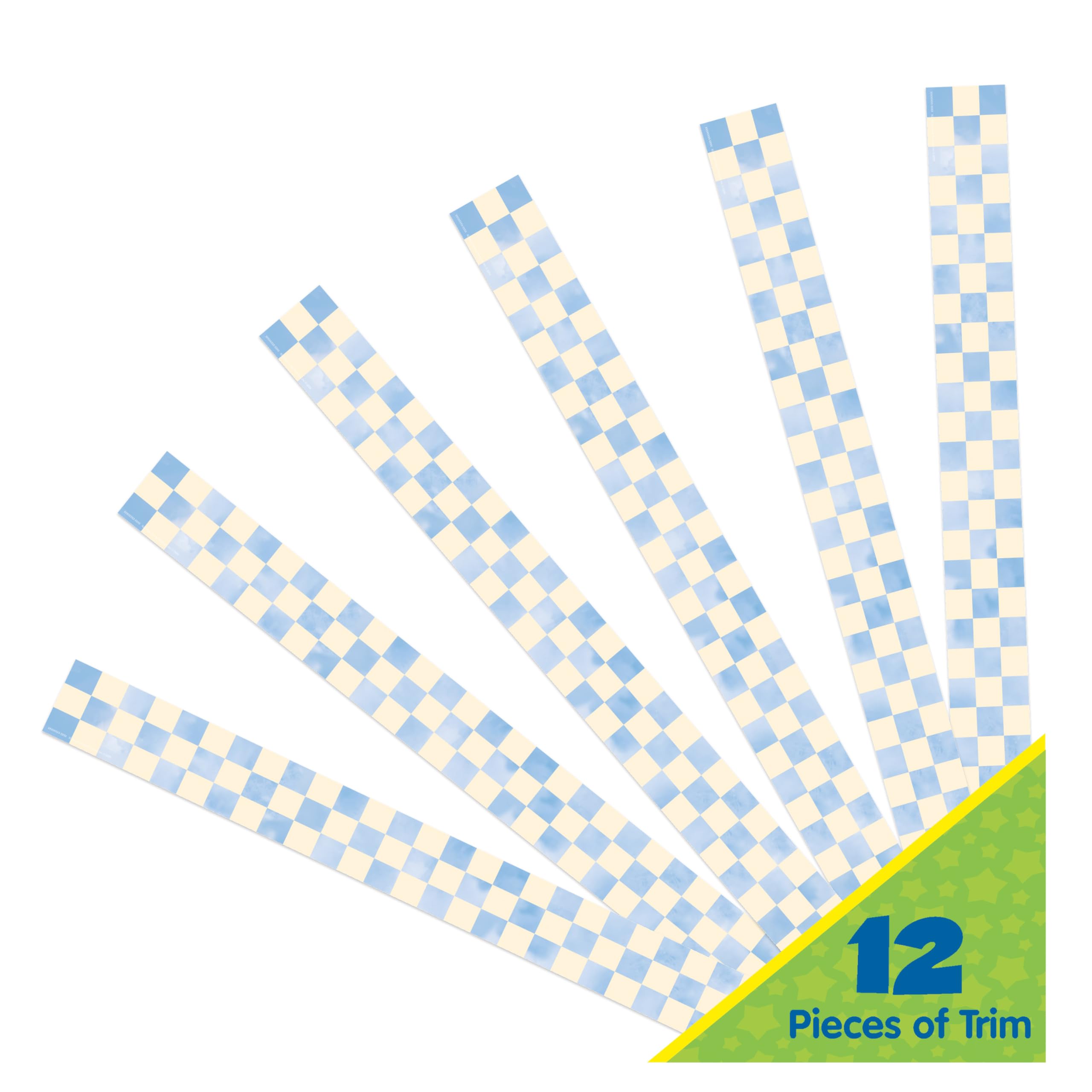 Photo 1 of Eureka 845692 S'Cool Era Checkered Sky Decorative Classroom and Bulletin Board Trim for Teachers, 2.25" Wide with 37 Feet Total, 12 Strips