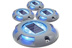 SIEDiNLAR Solar Deck Lights Driveway Dock Light LED Solar Powered Outdoor Waterproof Road Markers for Garden Step Sidewalk Stair Ground Pathway Yard 4 Pack (Blue)
