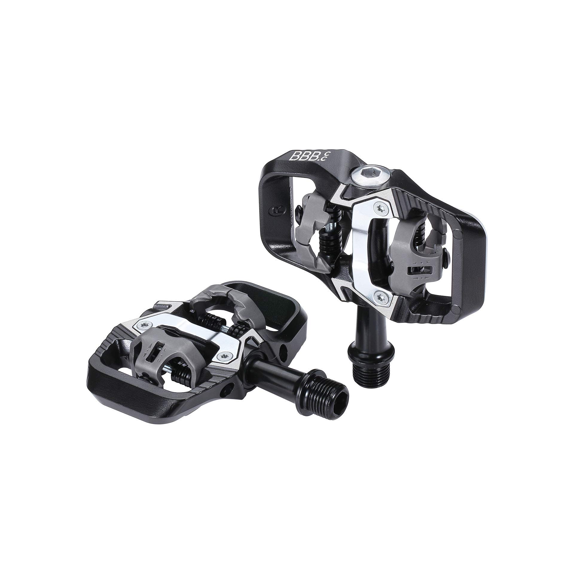 Bbb Cycling Mountain Bike SPD Pedals and Cleats 9/16" Durable Aluminium Cage Adjustable Tension for MTB E-MTB TrailMount BPD-71, Matt Black