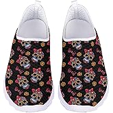 Gdxynsmny Skull Themed Print Womens Sneakers Non-Slip Shoes Tennis Gym Walking Athletic Lightweight Casual Running Sneakers No-Tie Cushioned