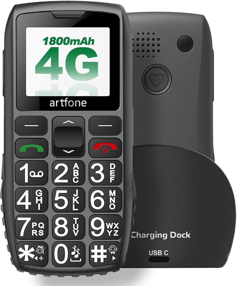 artfone C1P 4G Big Button Mobile Phone for Elderly Unlocked 1800mAh Battery