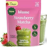 NEW Blume Iced Strawberry Matcha Latte with Collagen, Organic, 10 Servings | Organic Japanese Green Tea Matcha, Grass-Fed Collagen Peptides, Matcha Powder Latte Drink Mix, Only 2g Organic Coconut Sugar