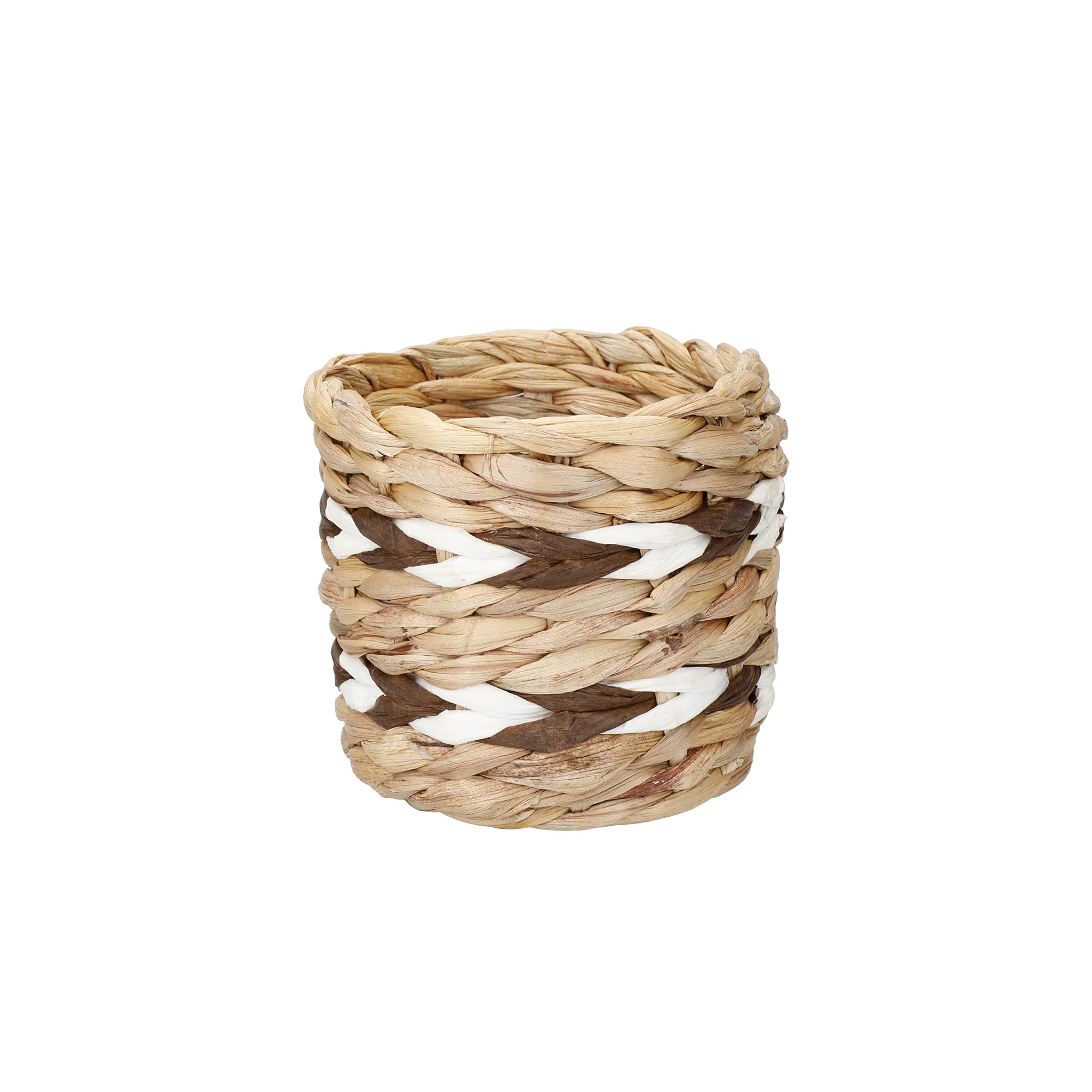 KitchenCraft Water Hyacinth Planter, Indoor Plant Pot, Natural Woven Planter with Striped Design, 11.5 x 11.5 x 11cm