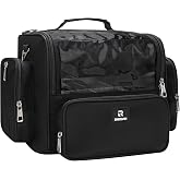 Makeup Brush Bag, Extra Large Clear Makeup Brush Holder for Makeup Artists | Lightweight Travel Cosmetic Bag , Full Open Black Makeup Brush Case with Adjustable Dividers with Shoulder Strap
