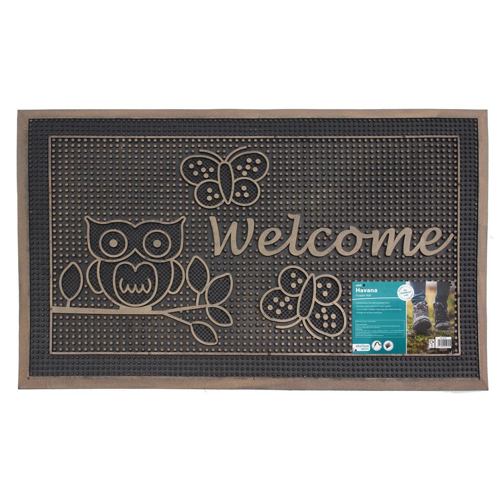 JVL Owls Havana Heavy Duty Welcome Rubber Pin Door Mat, 45 x 75 cm, Multi/Colour,01-979OW