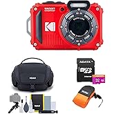 Kodak PIXPRO WPZ2 Rugged Waterproof 16MP Digital Camera with 4X Optical Zoom (Red) with Gadget Bag and Accessory Kit, 32GB UHS-I microSDHC, and Floating Strap Bundle (4 Items)