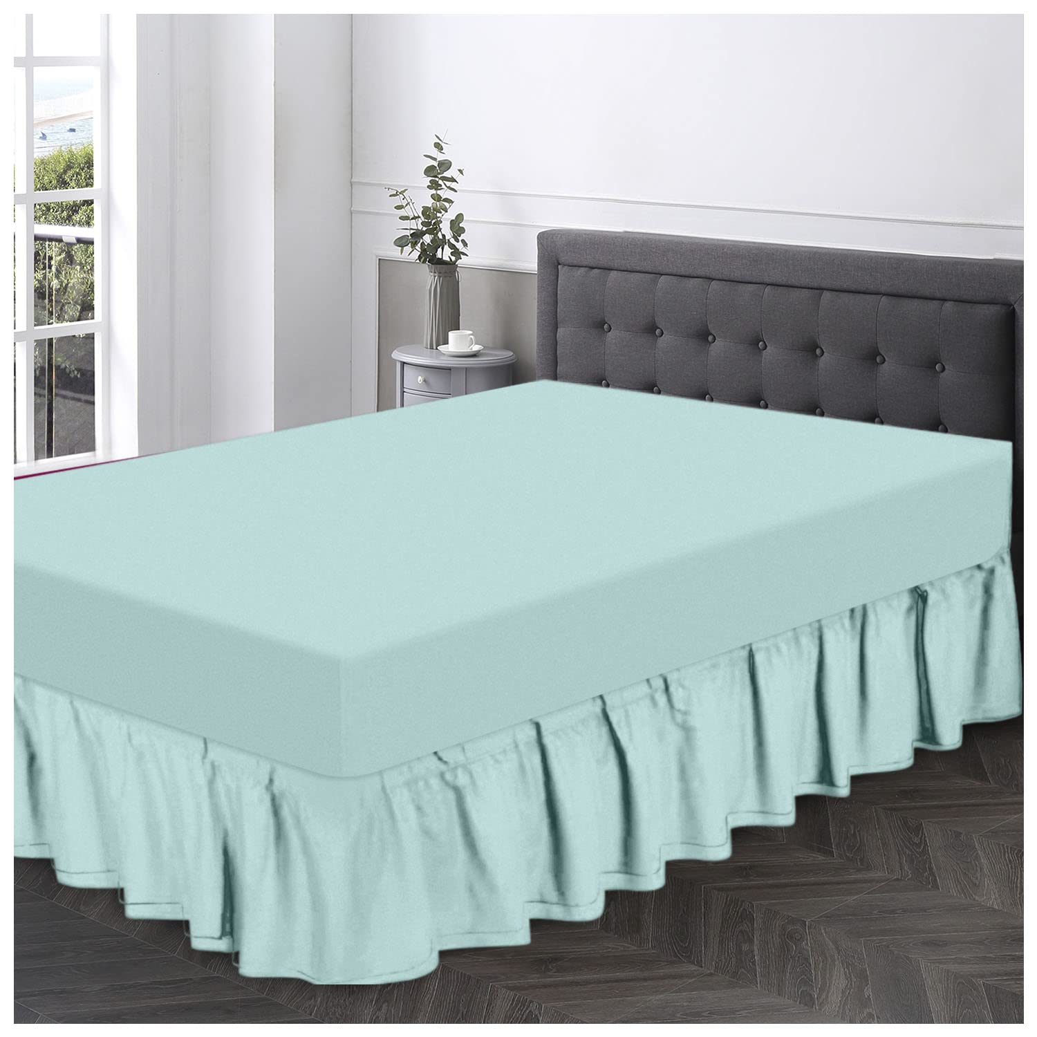 Gaveno Cavailia Super Soft Plain Dyed Diamond Valance Sheet [ Single - Aqua ]