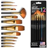 Professional Artist Paint Brush Set of 12 - Watercolor Painting Brushes Kit | Great for Kids, Adults, Fabulous for Canvas &amp; Fabric - for Beginners and Professionals - for Water, Oil or Acrylic Painting