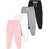 Resinta 4 Pack Girls' and Toddler Sweatpants Kids Active Jogger Pants Girls Casual Pull On Pants with Drawstring Pockets