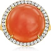 Ross-Simons Carnelian and .60 ct. t.w. White Topaz Ring in 18kt Gold Over Sterling