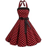 Timormode Vintage Dress for Women 1950s Halter Retro Cocktail Dresses Audrey Hepburn Style Rockabilly Swing Dress