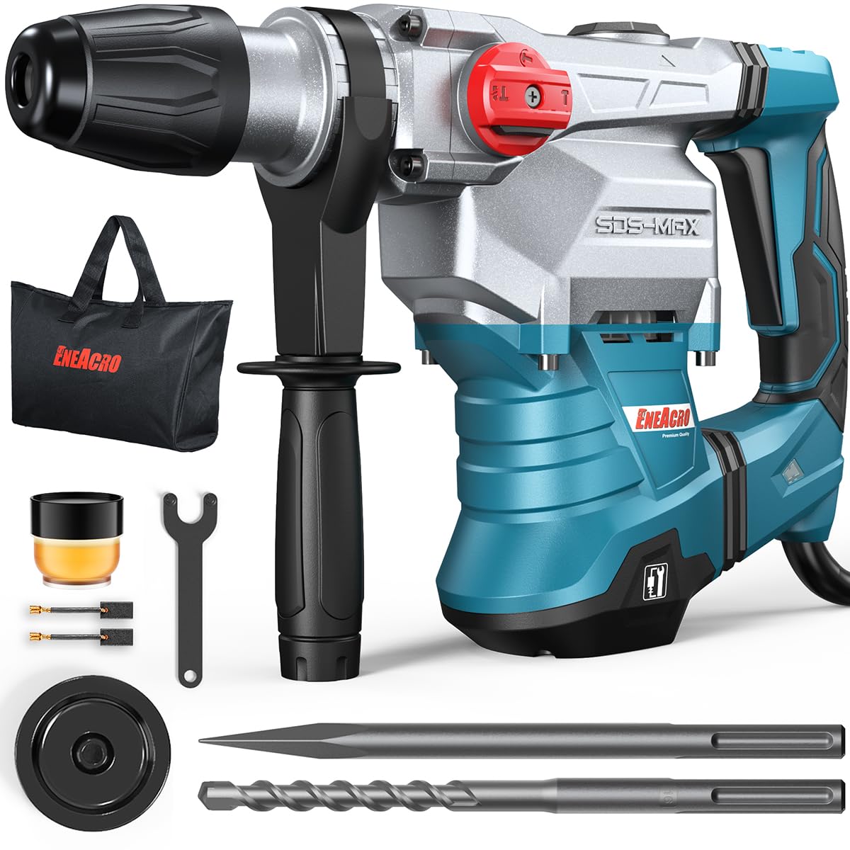 Photo 1 of ENEACRO SDS-Max Heavy-Duty Rotary Hammer Drill 9 Ft.lbs, 3 Functions with Safety Clutch & Vibration Control 1-9/16" Drilling Capacity in Concrete– Includes Chisel, Drill Bit, and Tool Bag