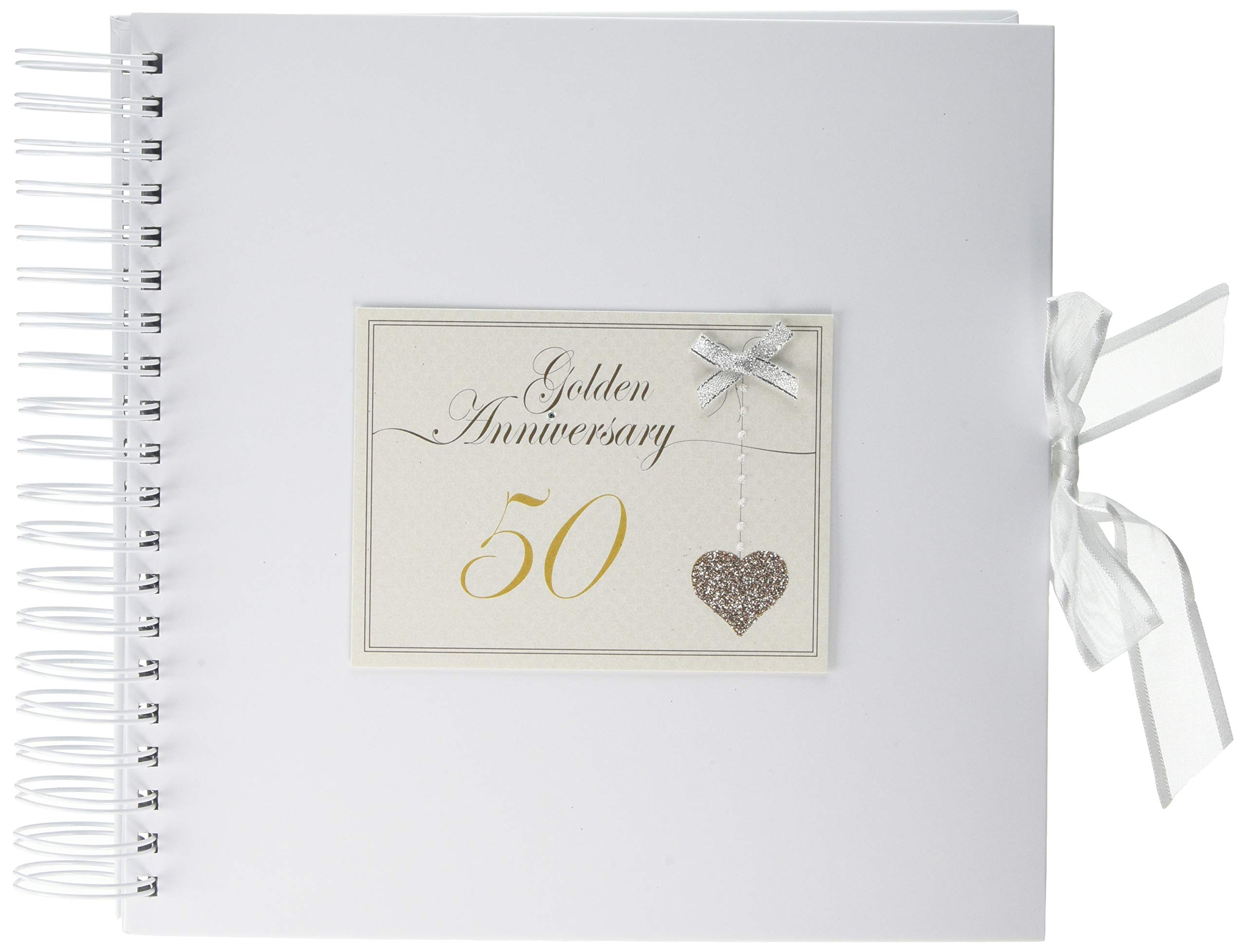 White Cotton Cards 50th Anniversary Sparkling Love Heart, Card & Memory Book (LLA50C)