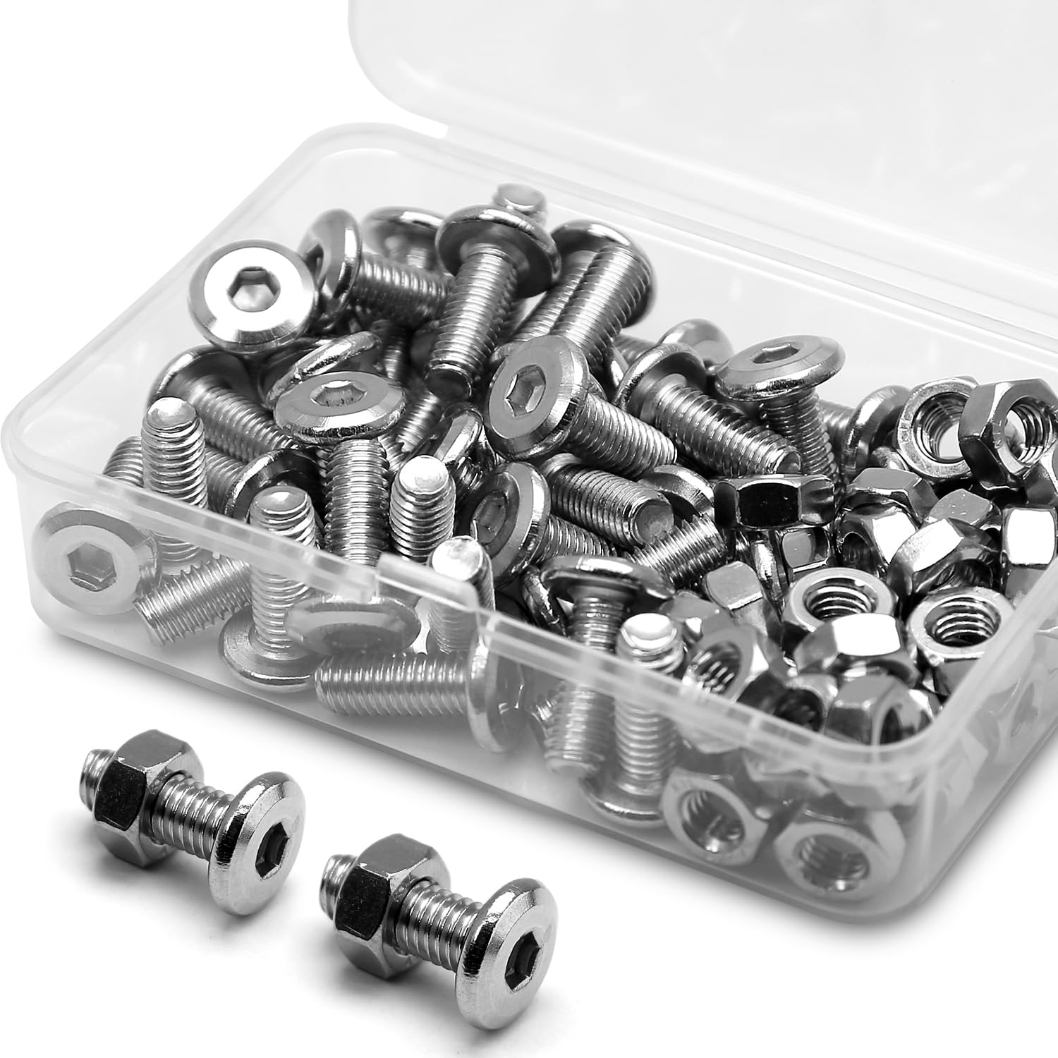 (40 pcs) M6 x 10mm Flat Round Hexagon Socket Head Screws Bolts and Nuts Set 304 Stainless Steel 18-8 โ image 1