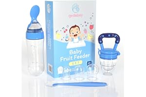 Gedebey Baby Food Feeder Pacifier - 3 Pack | 1 Fruit Teethers for Babies & 1 Silicone Bottle Spoon & 1 Silicoe Spoon | Baby Silicone Feeder Pacifier | Teething Feeder | Feeding Pacifier | Baby (Blue)