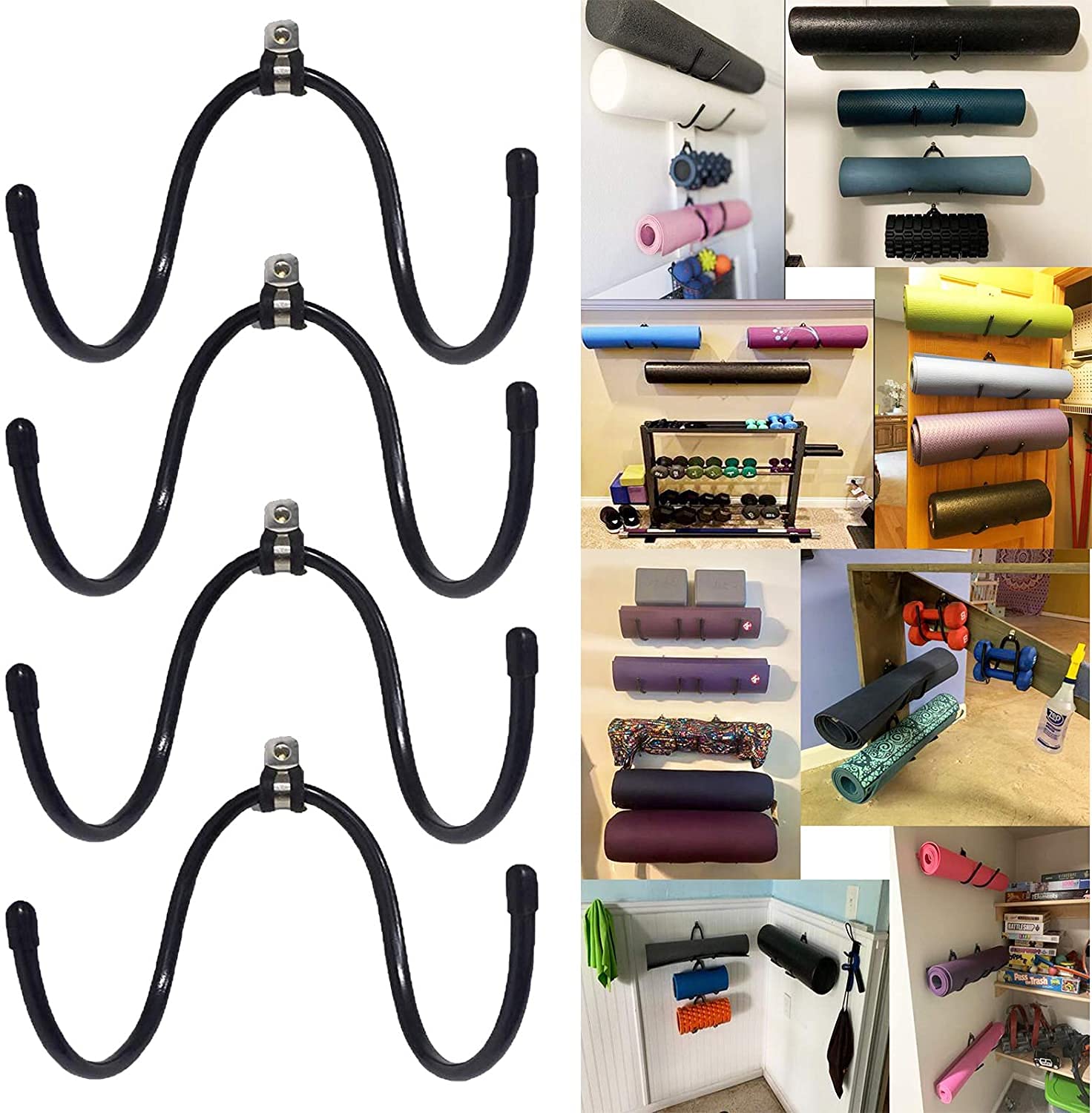 AUXPhome Wall Storage Mount for Yoga Mats and Foam Rollers - Storage Shelf for Sports Towels, Up to 20Lbs - 4/PK