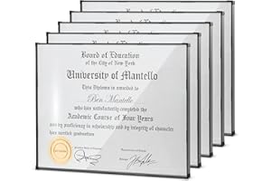 MANTELLO ESSENTIALS Mantello Modern Minimalist 8.5 x 11 Diploma Frame | Set of 5 Document Frames| Sleek Borderless Certificate Frame, Wall Mount or Tabletop, 8.5x11 inch Letter Sized Award Display | Black Frames 5-Pack