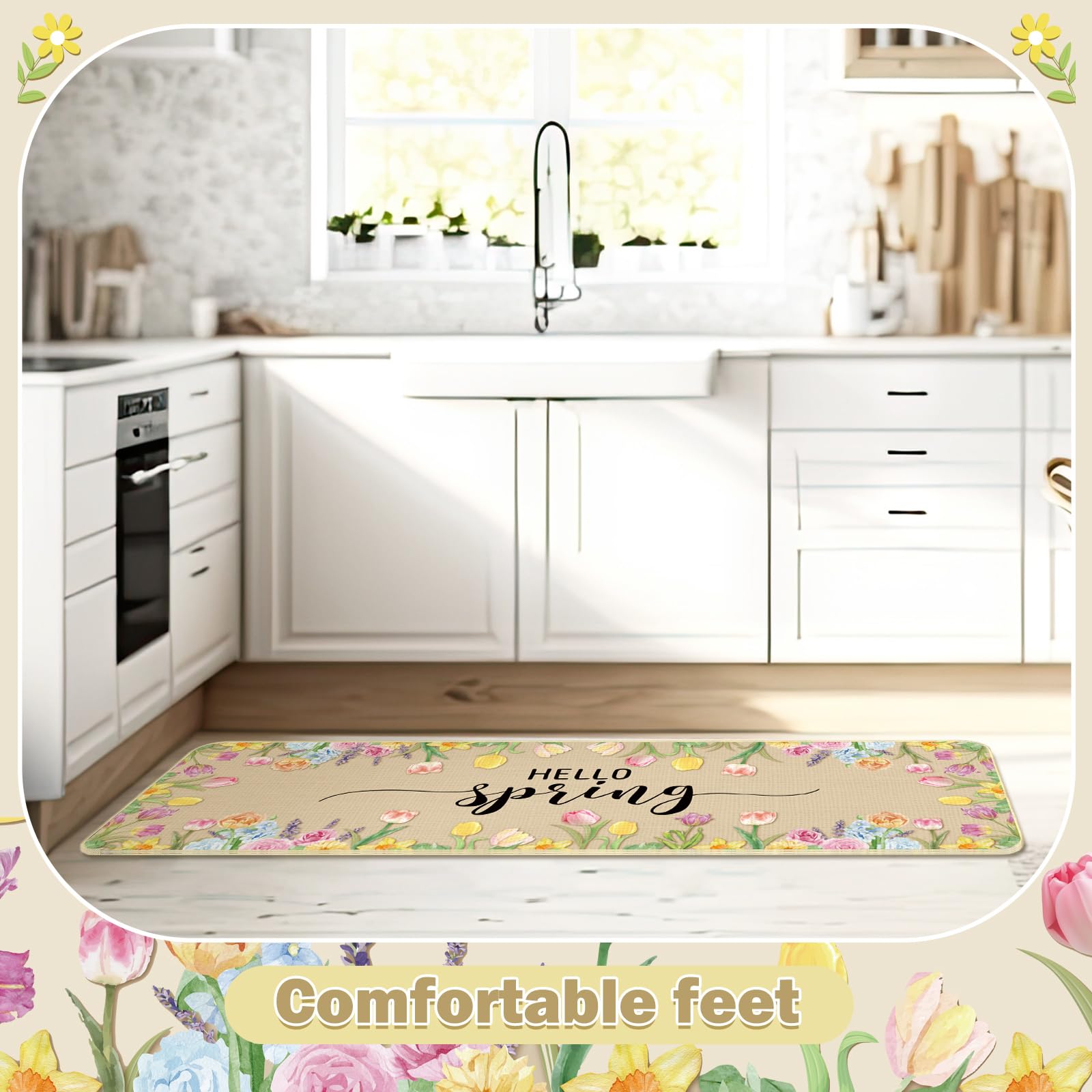 Tinideya Hello Spring Kitchen Rugs and Mats Set of 3, Spring Flowers Vase Floral Kitchen Mat Non Slip Bloom Doormat Easter Funny Washable Kitchen Bathroom Decor,17 x 59,17 x 47,17 x 32 in - Image 6