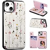 UEEBAI Wallet Case for iPhone 15 with Card Holders, PU Leather Cover Kickstand RFID Blocking Double Magnetic Clasp Rilievo Flower Shockproof Flip Case for Women Girls - Tree Vine