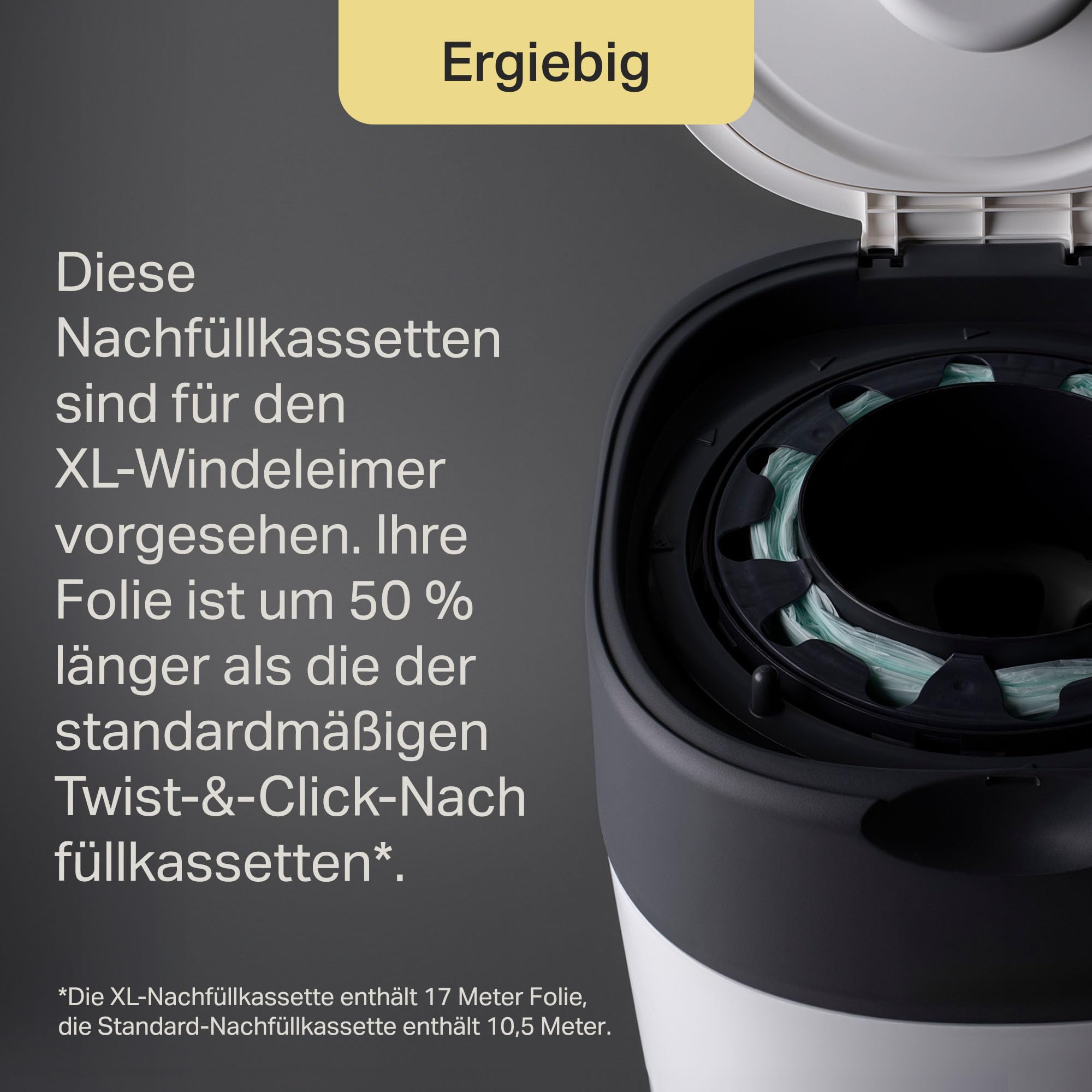Tommee Tippee Twist & Click Windeleimer XL, Fasst bis zu 60 Windeln, Umweltfreundlicheres System mit 1 Nachfüllkassette mit Nachhaltig Bezogener Antibakterieller Greenfilm-Folie 8