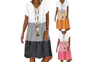 WAJCSHFS Summer Dresses for Women 2024 Casual Beach Plus Size Stripe Womens Summer Dresses V Neck Short Sleeve A-Line Dress