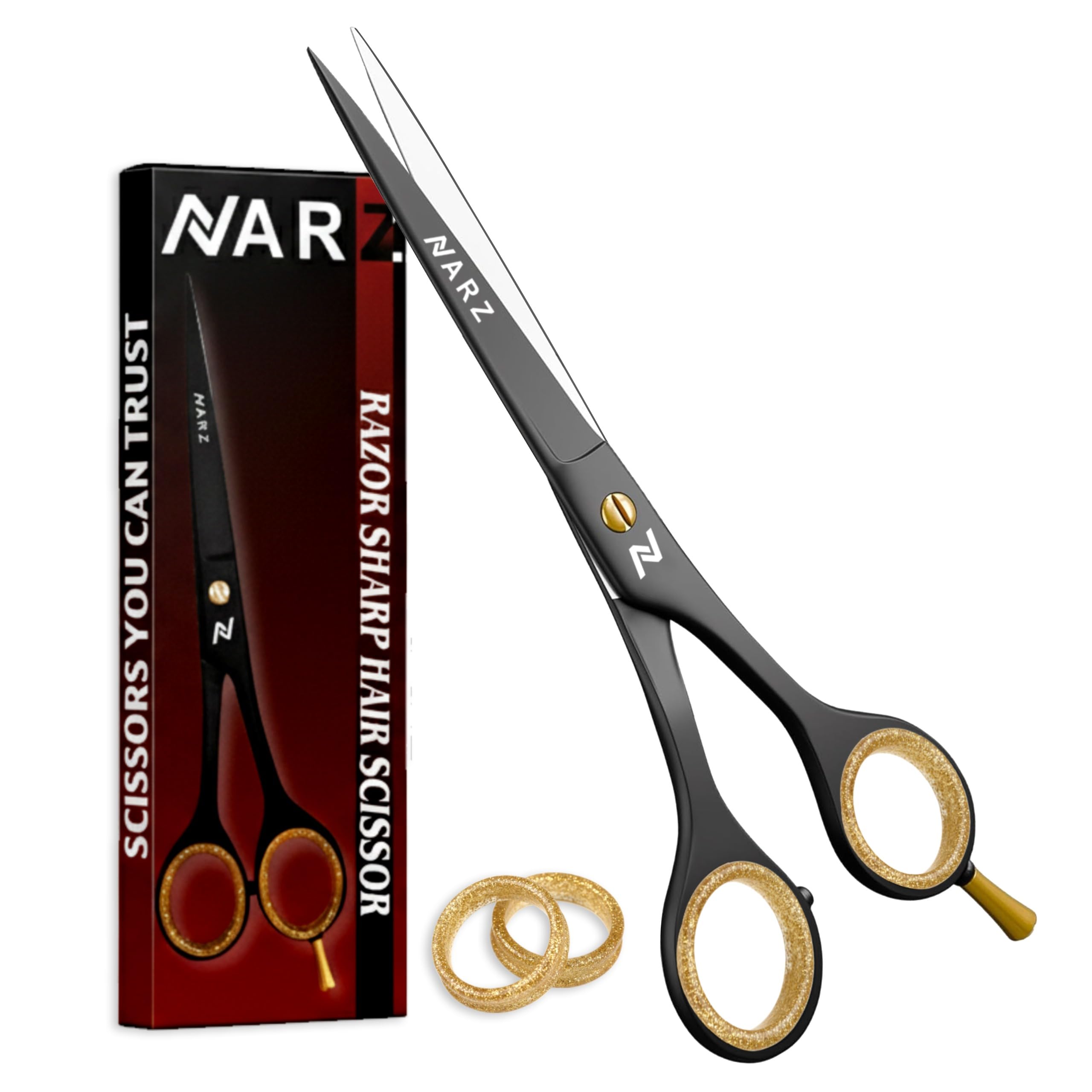 NARZ Professional Hairdressing Scissors for Barbers & Hairdressers 6" Stainless Steel Hair Cutting Scissors for Men & Women (Black)