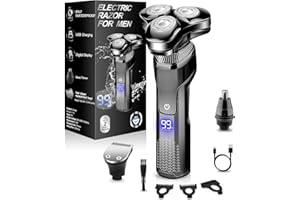 SAKIOO Upgrade Electric Shaver for Men - Rotary LED Display, Waterproof, Cordless, Rechargeable, Floating Head, Replaceable Blades