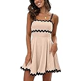 Senllen Womens Summer Flowy Mini Dress 2025 Casual Spaghetti Straps Sleeveless Smocked Backless Swing Wave Trim Sundress