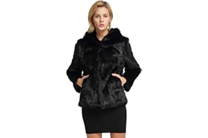 Fur Story Women's Genuine Rabbit Fur Coat Fuzzy Warm Fur Jacket Winter Outware