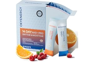 OxyEnergy NAD Supplement 1550 mg-Daytime Nicotinamide Riboside + Nighttime L-Tryptophan with Resveratrol, Glutathione, PQQ, 24-Hour Nonstop Energy, Anti-Aging & Cellular Renewal, 28 Packets