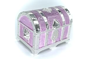 TRUEWON Vintage Metal Jewelry Chest Treasure Trinket Box, Gem Storage Tray Ring Earrings Necklace Keepsake Gift Holder Case Bag for Girls Ladies Women (Small Silver Lavender)