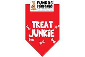 FUNDOG BANDANAS Treat Junkie Dog Bandana (One Size Fits Most for Medium to Large Dogs, Red)