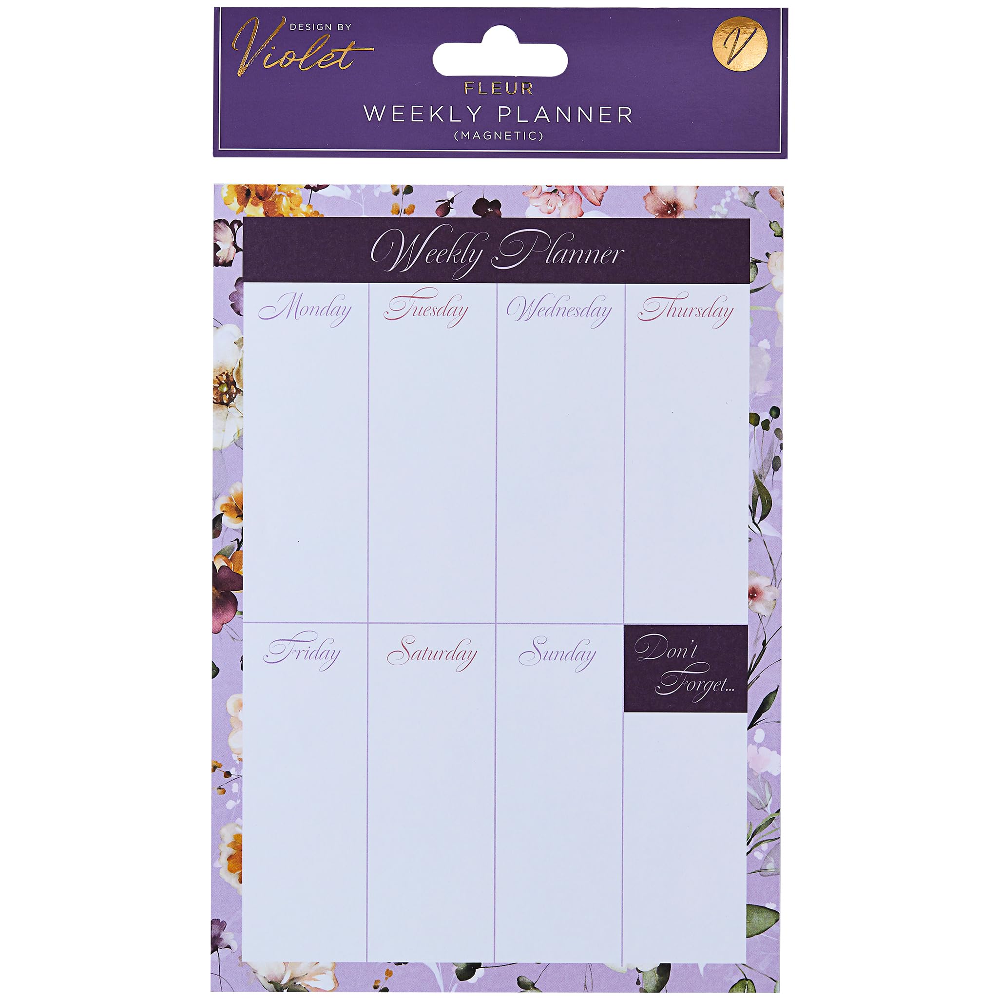 Design By Violet Fleur Flower Design Weekly Planner List Organiser Notepad 52 Pages Magnet Backed Contemporary Design Gift Present 21cm x 15cm