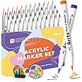 Arrtx 48 Colors Acrylic Marker, for Rock Painting, Extra Brush Tip Markers Paint Pens, Art Supplies, Fabric Paint, Art Markers, Waterproof Paint DIY Crafts Making& 48E