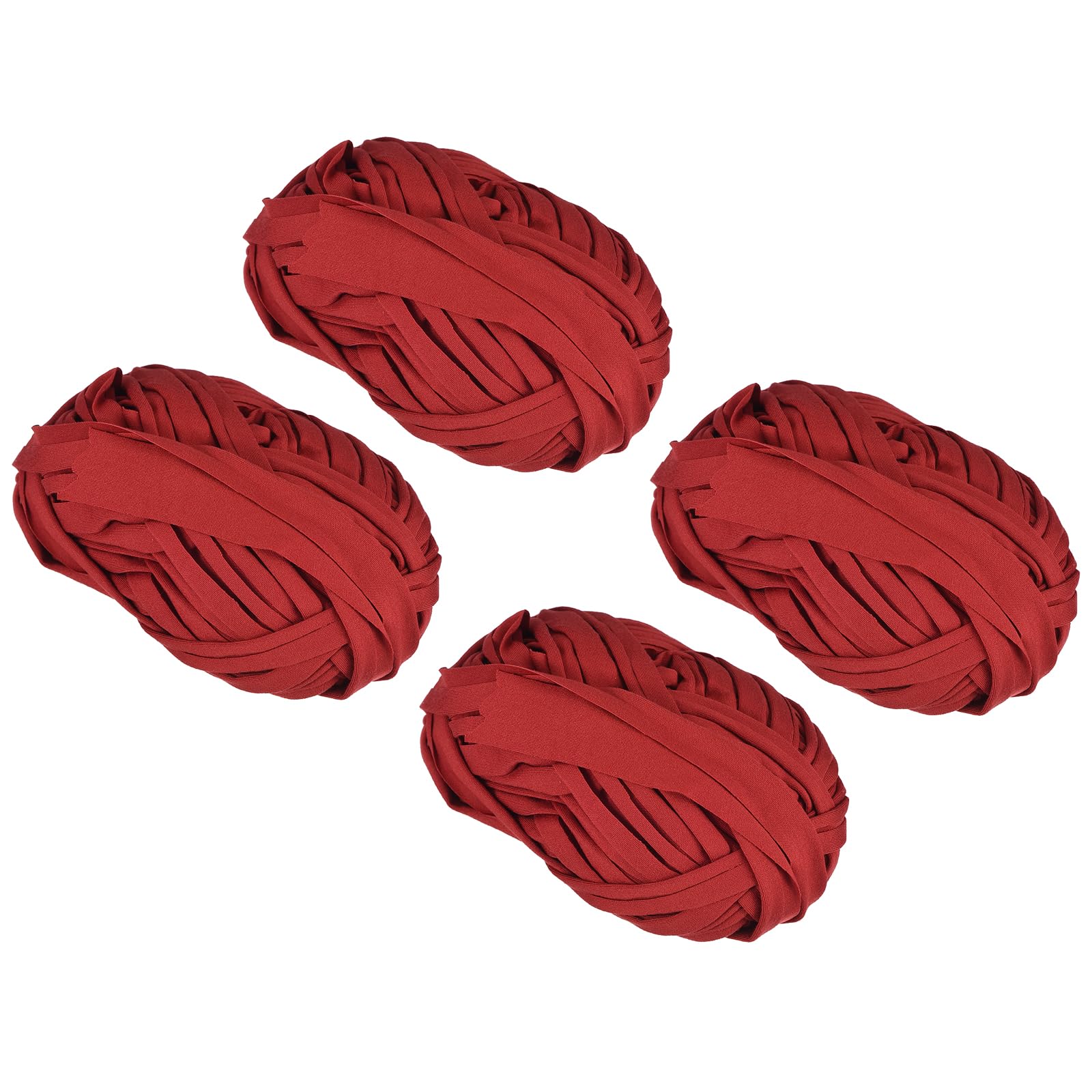 METALLIXITY Yarn Elastic Fabric (400g/14.11oz) 4Pcs, Polyester Crochet Cloth Yarn - for DIY Projects, Bag Basket, Cotton Cloth and T-Shirt, Red