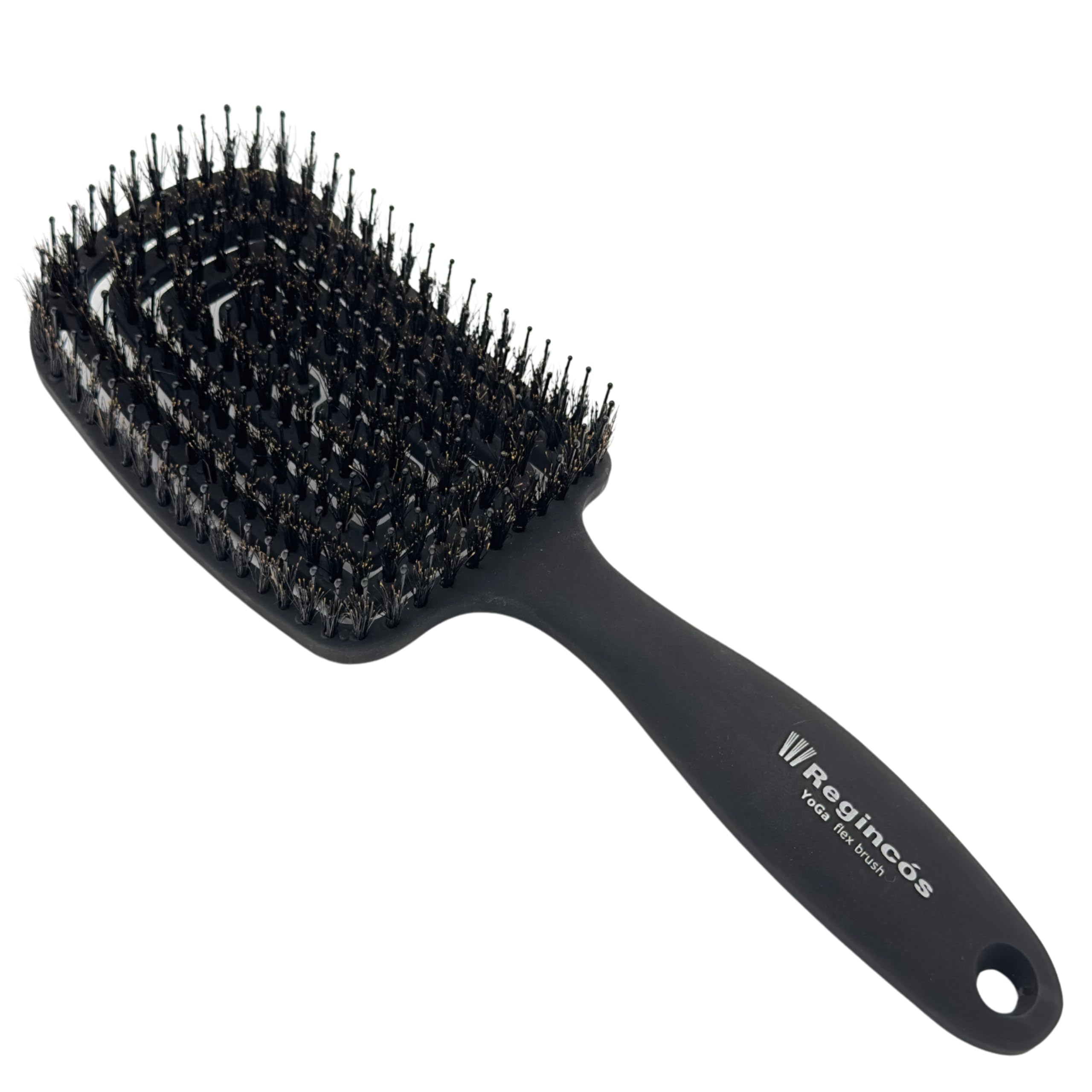 Regincós - Yoga Flex Brush - Flexible - Natural Bristles - Anti-Tangling - Detangles - Dry and Wet Hair - Black