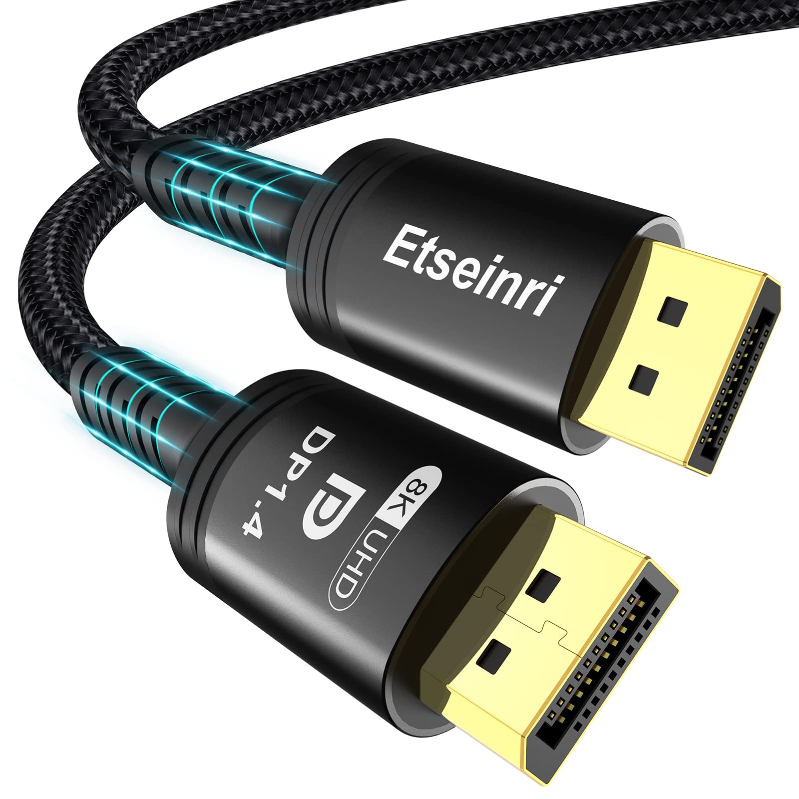 Etseinri DisplayPort Cable 240Hz 3M, DisplayPort Cable 8K 60Hz 4K 4K 240Hz 165Hz 144Hz 120Hz, DP to DP Cord Support HDCP2.3 DSC1.2 HDR10 G-Sync & FreeSync Display Lead for Gaming Monitor PC HDTV