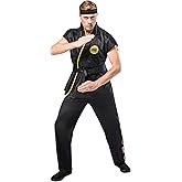Rubies Mens Mens Cobra Kai Karate Kid Gi Adult Costume Set With Black Karate Pants, Jacket, Headband & Belt