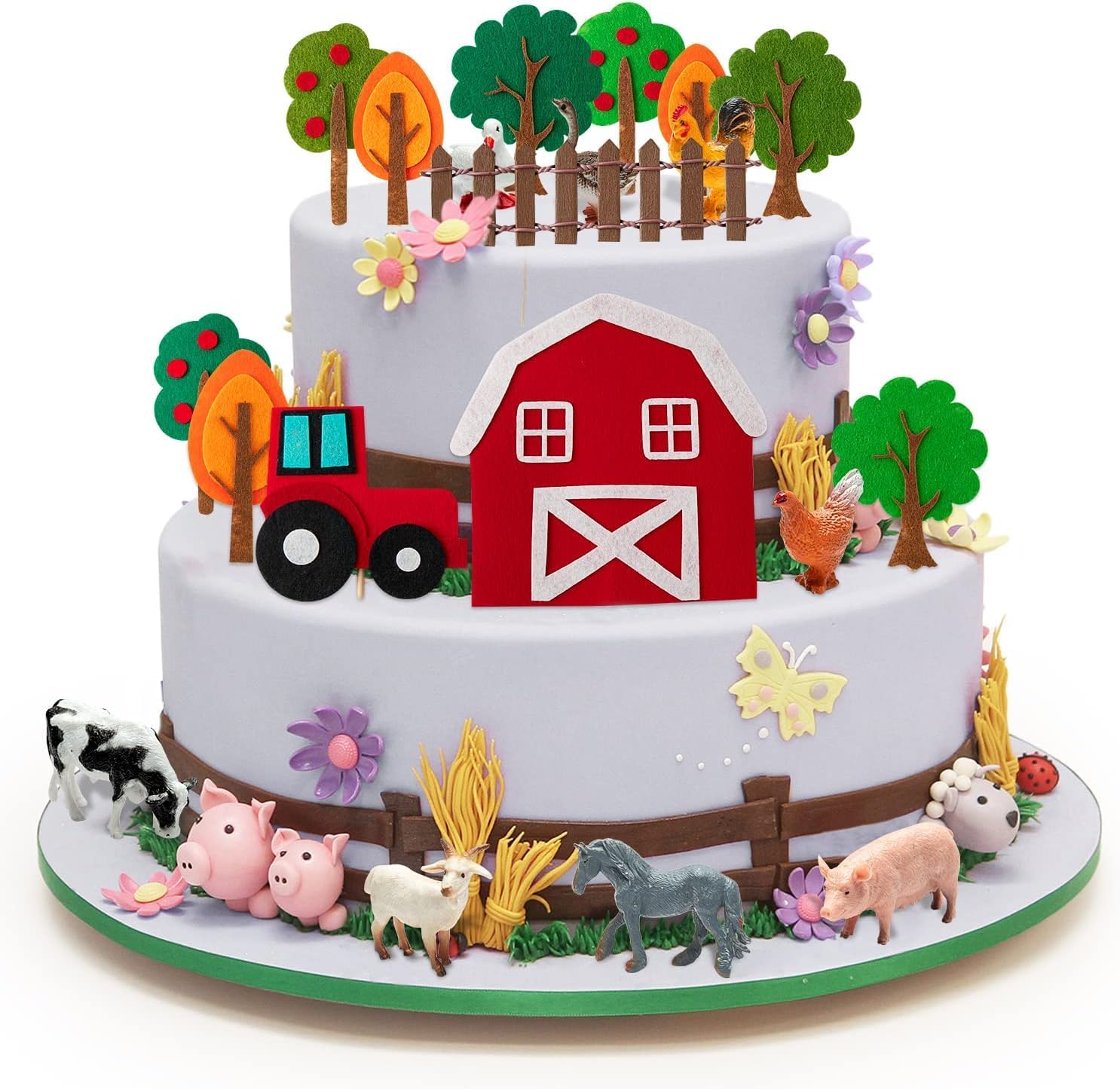 Haooryx 27Pcs Farm Animals Birthday Cake Topper Decorations Mini Barnyard Animals Barn Cow Sheep Cake Topper Decor for Boys Girls Farm Animals Birthday Baby Shower Farmhouse Theme Party Favors