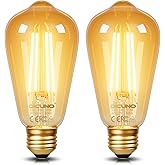 DiCUNO E26 Edison Bulbs 60W, 2200K Amber Warm, Amber Glass, 600LM, 2-Pack | 6W LED Edison Bulb ST64, Vintage LED Light for Home, Non-Dimmable, CRI 80