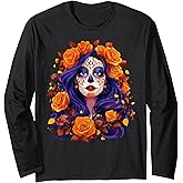 De Los Muertos La Catrina Day of The Dead Sugar Skull Women Long Sleeve T-Shirt